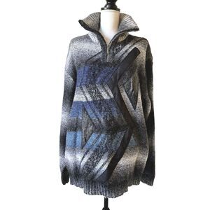 Empra Size Large Sweater 80's 90's Geometric Ombre Fade 1/4 Zip High Collar